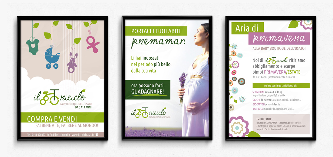 Negozio il Triciclo baby boutique design materiale di comunicazione