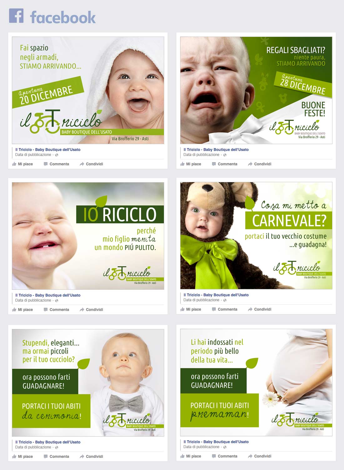 Negozio il Triciclo baby boutique design comunicazione social su Facebook