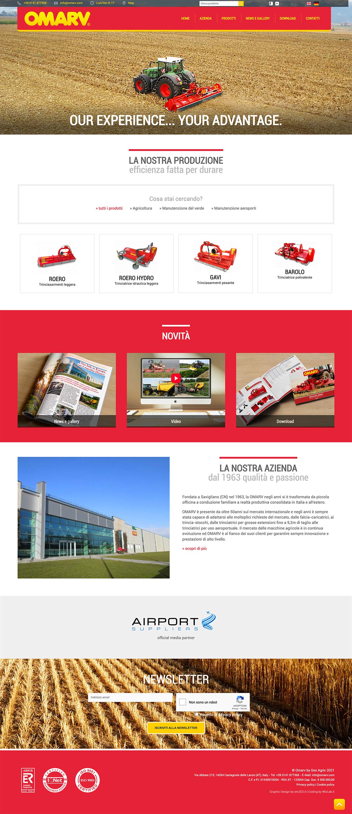 Sito web responsive di Omarv Italia, produzione di macchine agricole a Castagnole Monferrato