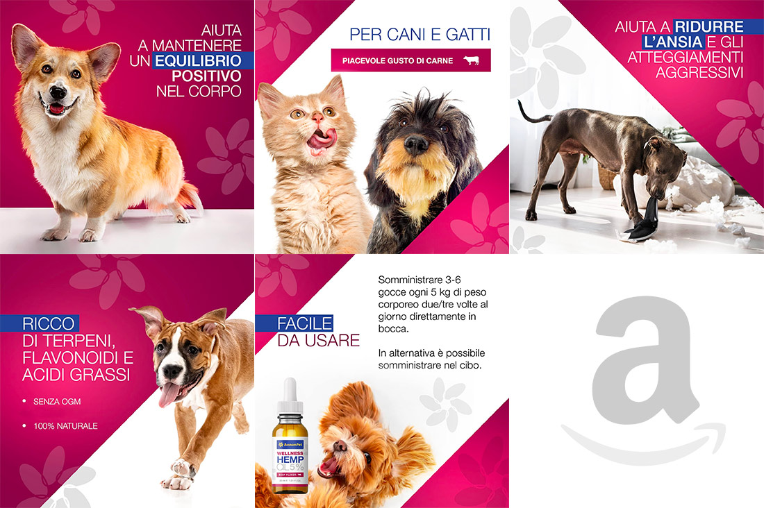 Studio immagini per Amazon Marketplace di olio alCBD ad uso veterinario Annonpet Wellness
